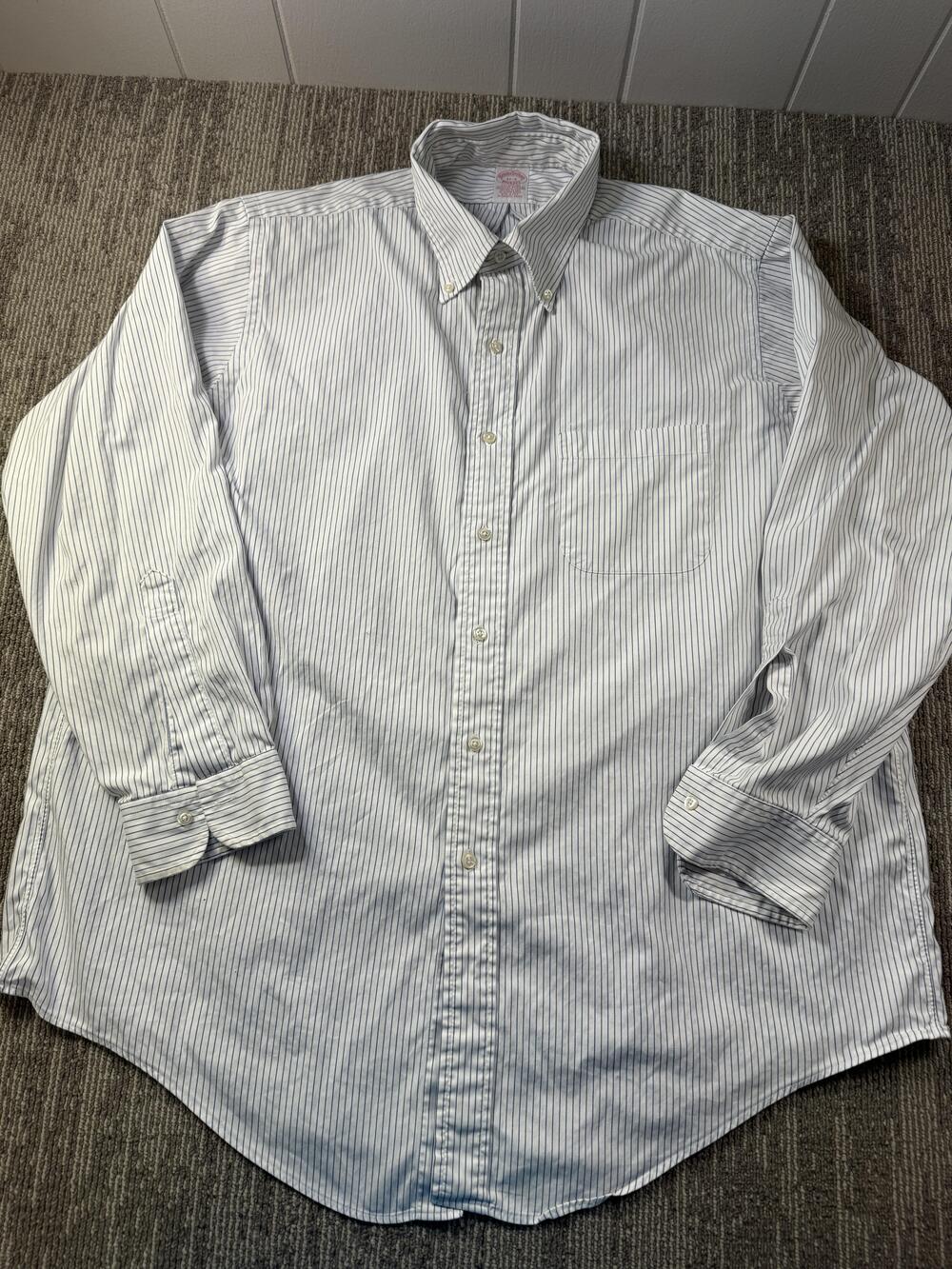 Brooks Brothers Dress Shirt Mens 17-3 White Stripe Classic Fit Cotton USA LS